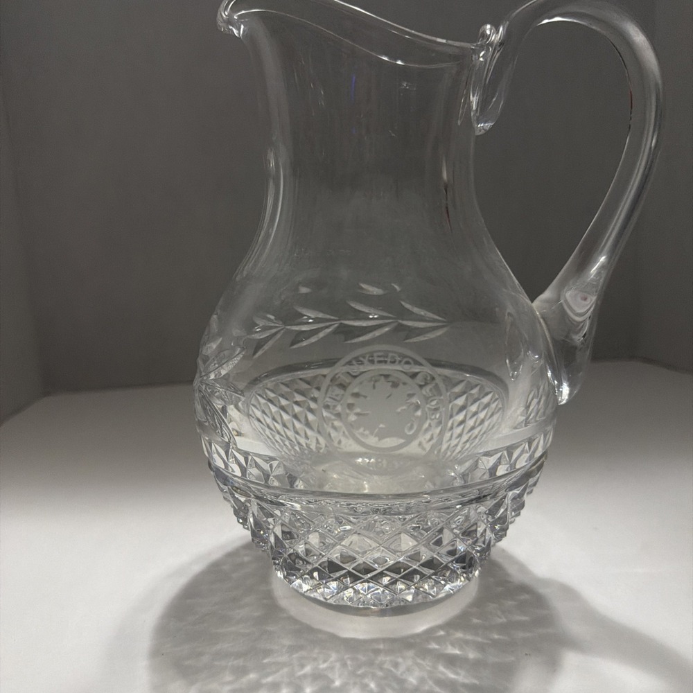 Waterford Crystal Lismore Pitcher The Tuxedo Club Etched Logo Clear Glass Jug